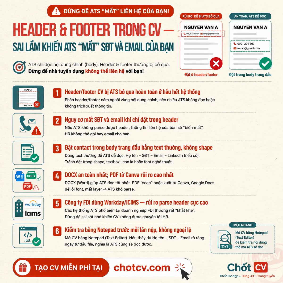 CV Header & Footer — The Mistake That Makes ATS Miss Your Phone & Email