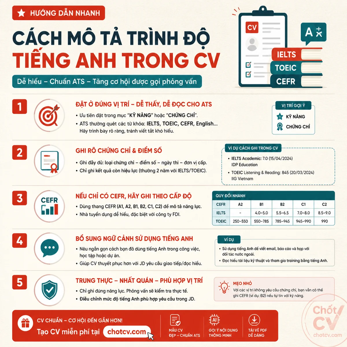 How to Describe English Proficiency on Your CV (IELTS, TOEIC, CEFR)