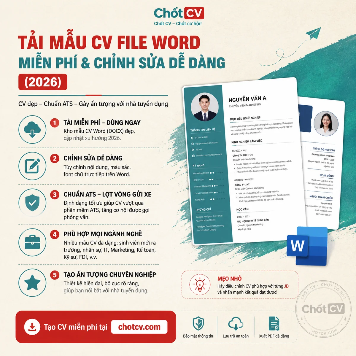 Download Free Word CV Templates — Easy to Edit (2026)