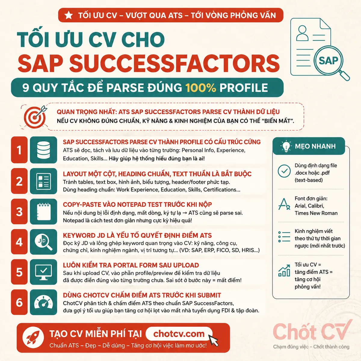 Optimize CV for SAP SuccessFactors ATS — 9 Rules for 100% Parse Accuracy